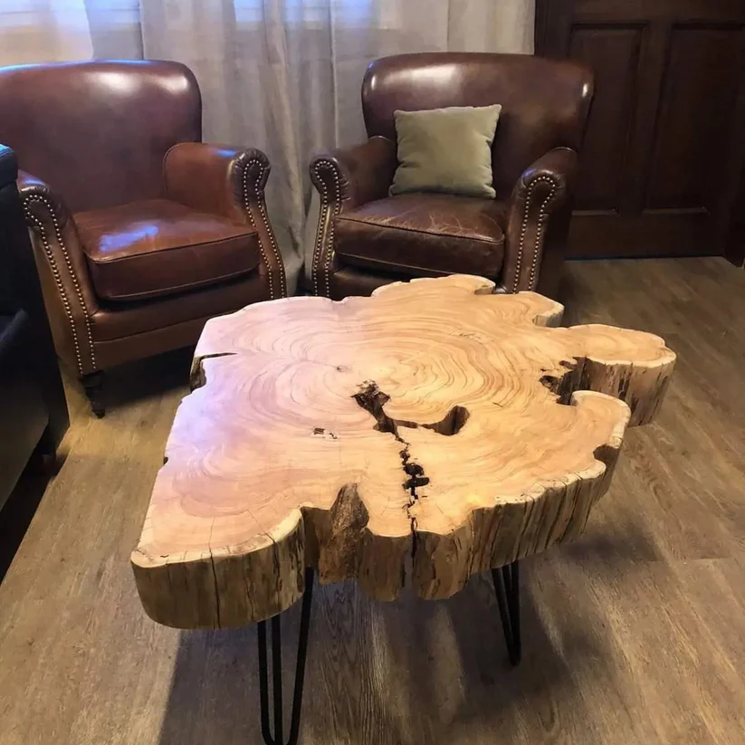 Mesa ratona tipo rodaja – corte natural y patas de hierro - 3 medidas