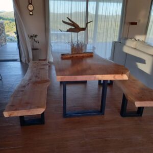 Mesa + 2 bancos laterales - Juego de Barbacoa - Base de Hierro