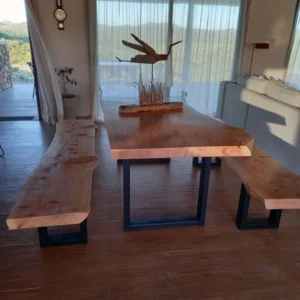 Mesa + 2 bancos laterales - Juego de Barbacoa - Base de Hierro