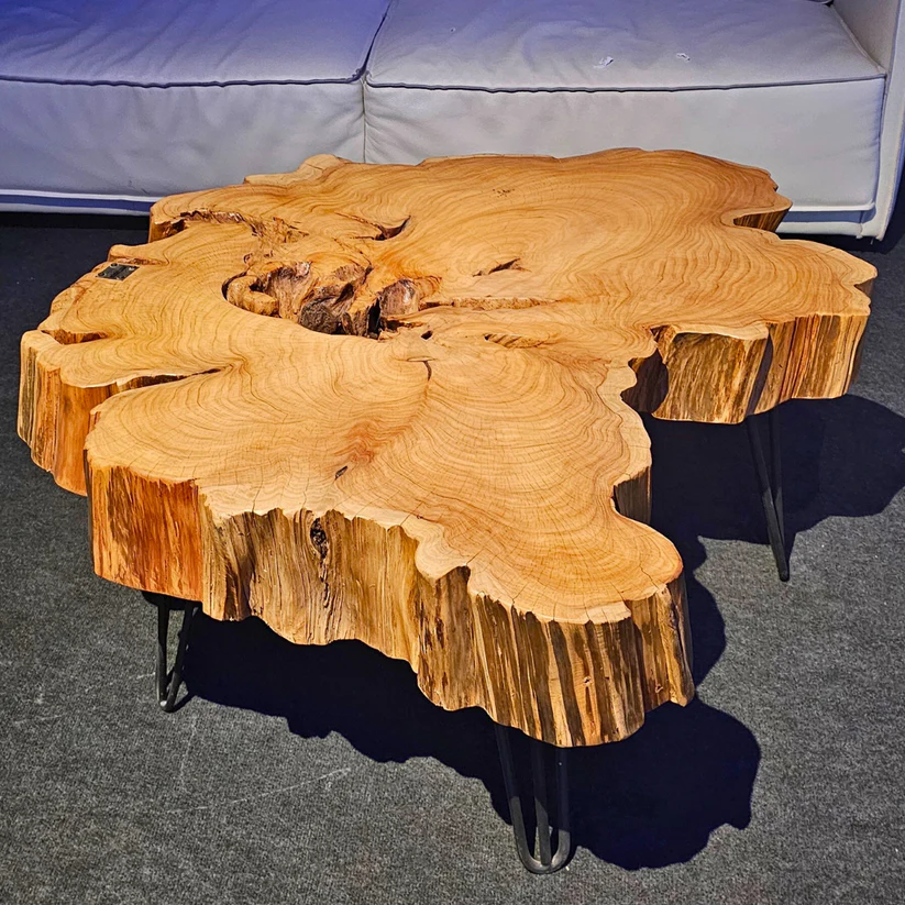 Mesa ratona tipo rodaja – corte natural y patas de hierro - 3 medidas