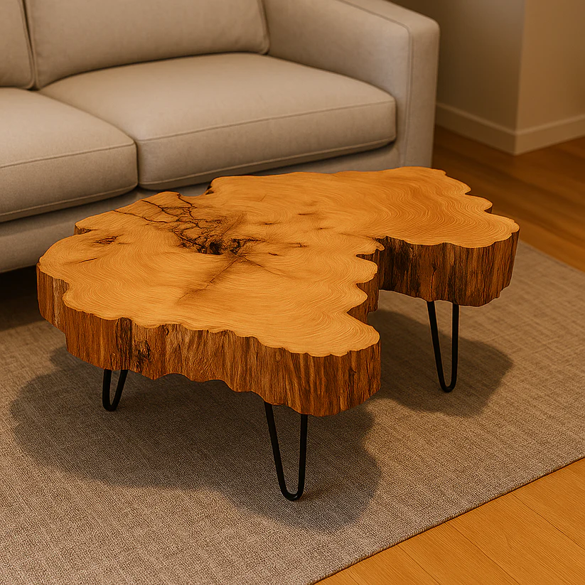 Mesa ratona tipo rodaja – corte natural y patas de hierro - 3 medidas