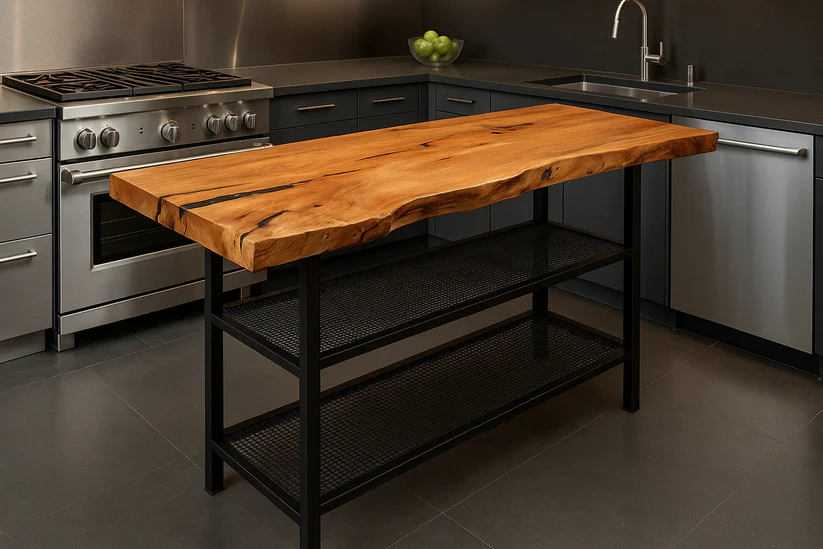 cocina2 Barra de ciprés de canto vivo. Base en Hierro